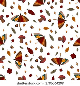 Autumn pattern. Falling autumn leaves. White background. Vector illustration on the theme of Thanksgiving Day.