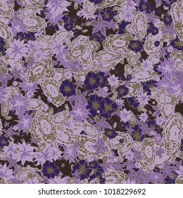 Autumn Pattern. Floral Texture for Textile, Fabric, Wallpaper. Small Flowers in Retro Colors.