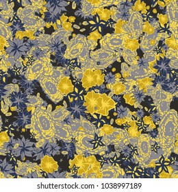 Autumn Pattern. Floral Texture for Textile, Fabric, Wallpaper. Small Flowers in Retro Colors.