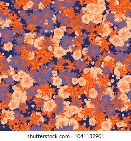 Autumn Pattern. Floral Texture for Textile, Fabric, Wallpaper. Small Flowers in Retro Colors.