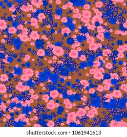 Autumn Pattern. Floral Texture for Textile, Fabric, Wallpaper. Small Flowers in Retro Colors.