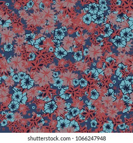 Autumn Pattern. Floral Texture for Textile, Fabric, Wallpaper. Small Flowers in Retro Colors.