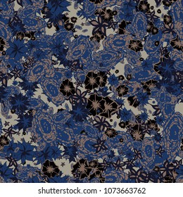 Autumn Pattern. Floral Texture for Textile, Fabric, Wallpaper. Small Flowers in Retro Colors.