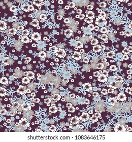 Autumn Pattern. Floral Texture for Textile, Fabric, Wallpaper. Small Flowers in Retro Colors.