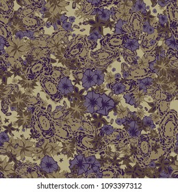 Autumn Pattern. Floral Texture for Textile, Fabric, Wallpaper. Small Flowers in Retro Colors.