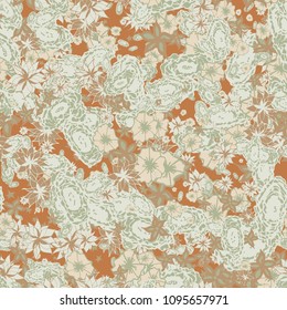Autumn Pattern. Floral Texture for Textile, Fabric, Wallpaper. Small Flowers in Retro Colors.