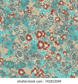 Autumn Pattern. Floral Texture for Textile, Fabric, Wallpaper. Small Flowers in Retro Colors.