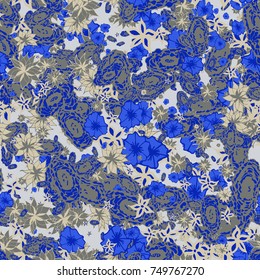 Autumn Pattern. Floral Texture for Textile, Fabric, Wallpaper. Small Flowers in Retro Colors.