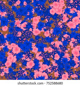 Autumn Pattern. Floral Texture for Textile, Fabric, Wallpaper. Small Flowers in Retro Colors.