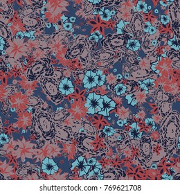 Autumn Pattern. Floral Texture for Textile, Fabric, Wallpaper. Small Flowers in Retro Colors.