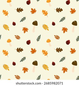 Patrón de otoño dibujado a mano hojas de otoño con diseño de Vector perfecto. Perfecto para textiles, telas, embalajes, papelería y proyectos de temporada.
