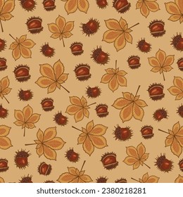 Autumn pattern. Leaf. Acorns. Chestnuts.