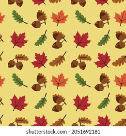 Autumn pattern  with leaves and acorns