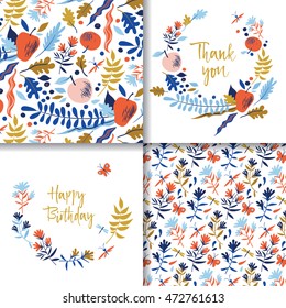 Autumn pattern with leaves, berries, flowers and apples. Wedding or Birthday invitation