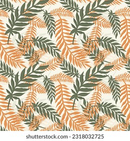 Autumn pattern with leaves. Botanical background, vector seamless pattern.
