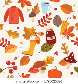 Autumn pattern with leaves and autumn elements