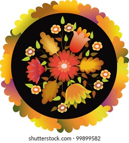 Autumn pattern of leaves and flowers in the black circle