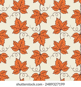 Autumn pattern with leaves grape, orange colors.