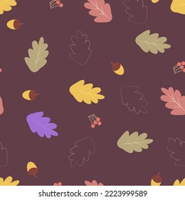 autumn pattern of leaves hazel berries and acorns