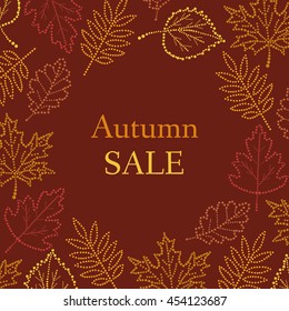 Autumn pattern with leaves of maple, poplar, oak with the inscription in the middle vector illustration.