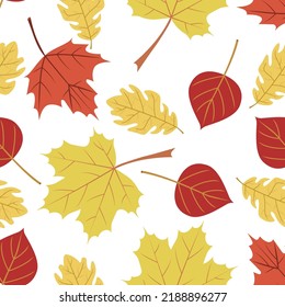 Autumn pattern leaves of maple,oak, poplar trees on a white background.Vector pattern can be used in textiles,postcards, covers, packages.