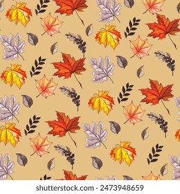 Patrón de otoño. Las hojas son multicolores. El patrón sin costuras de otoño