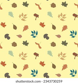 Autumn pattern, leaves, mushrooms, acorn.