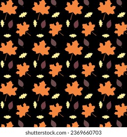 Autumn pattern with leaves on black background