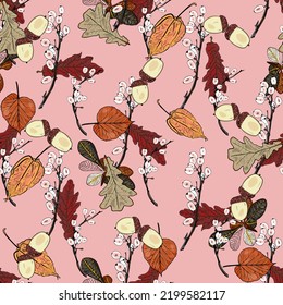 Autumn pattern. Autumn, leaves, physalis as a blank for designers, packaging, screensaver, print, interior