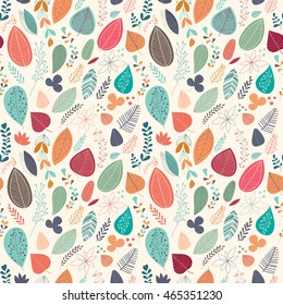 Autumn pattern with leaves and plants.