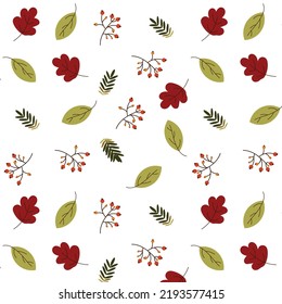 Autumn pattern. Autumn leaves, plants, berries