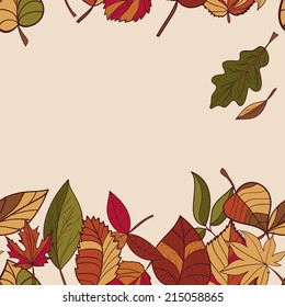 Autumn pattern. Pattern of autumn leaves. Red, yellow and green leaves of forest trees. Seamless Border.  Use as a background of the web page. Arrange on top of the text. Use as a greeting card.