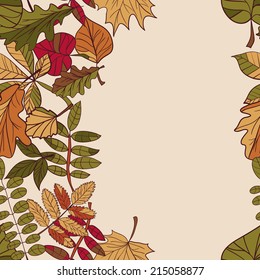 Autumn pattern. Pattern of autumn leaves. Red, yellow and green leaves of forest trees. Seamless Border.  Use as a background of the web page. Arrange on top of the text. Use as a greeting card.