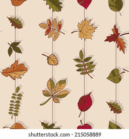 Autumn pattern. Pattern of autumn leaves. Red, yellow and green leaves of forest trees. Seamless texture. Use as a fill pattern, or background of the web page.