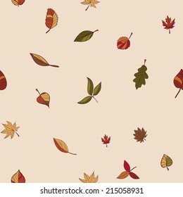 Autumn pattern. Pattern of autumn leaves. Red, yellow and green leaves of forest trees. Seamless texture. Use as a fill pattern, or background of the web page.