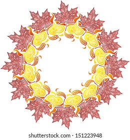 Autumn pattern leaves round ornament design element vector illustration