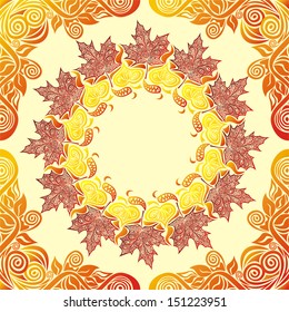 Autumn pattern leaves round ornament design element vector illustration