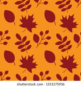 Autumn pattern with autumn leaves. Seamless pattern with variation fall leaves.  orange, yellow background seamless pattern