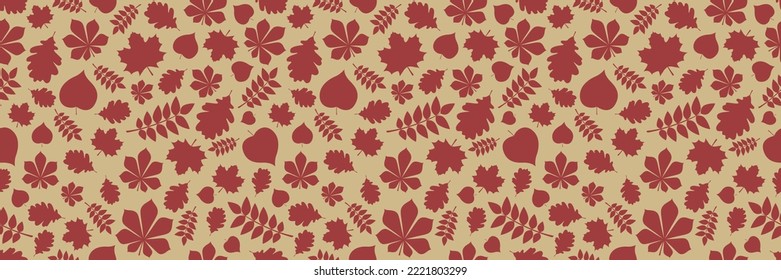 Autumn pattern with leaves. Wrapping paper concept. Panoramic header. Vector illustration