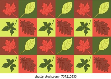 autumn pattern with maple, chestnut and oak leaves 