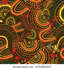 Patrón otoñal de arcos multicolores. Colección de ilustraciones vectoriales planas de marrón. Diseño de ropa, afiches, impresiones, postales, fondos.