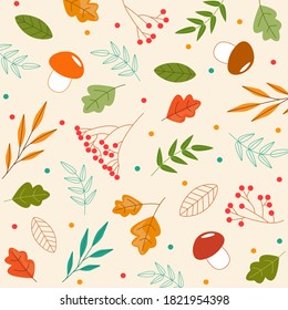 Herbstmuster mit Pilzen und Blattpflanzen