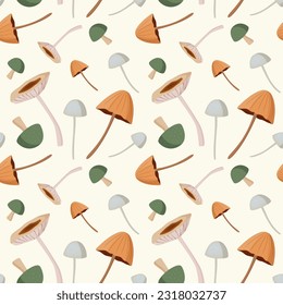 Autumn pattern with mushrooms. Mushroom background, vector seamless pattern.