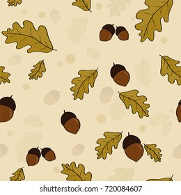 Autumn pattern. Oak leaves and acorns.