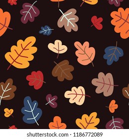 Autumn pattern with oak leaves. Kids cute seamless pattern. Vector flat stylish background for wedding, invitations, textile, wrapping paper