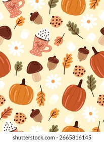 Patrón de otoño sobre un fondo beige.