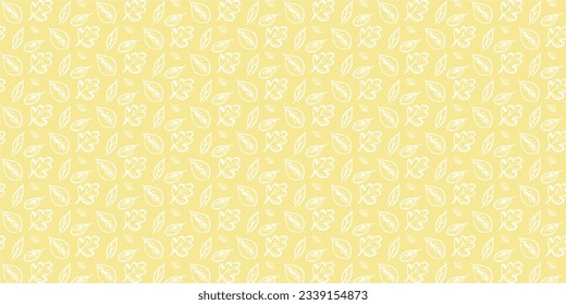 Patrón de otoño sobre un fondo amarillo suave con contornos pintados de blanco de hojas de otoño 