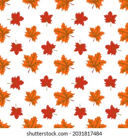 Autumn pattern with orange maple leaves. Bright fall print