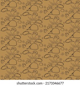 autumn pattern of prickly hedgehog leaves