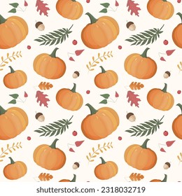 Autumn pattern with pumpkin. Autumn background, vector seamless pattern.